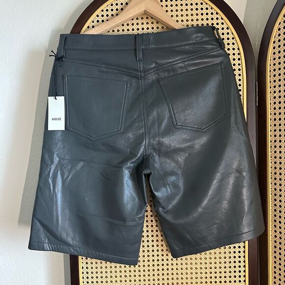 NWT Agolde‎ Black Leather Jorts Low Rise Marker Sz 27 - Picture 2 of 6